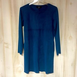 Joh Blue Suede Raw Hem Long Sleeve Pocket Dress Sz S